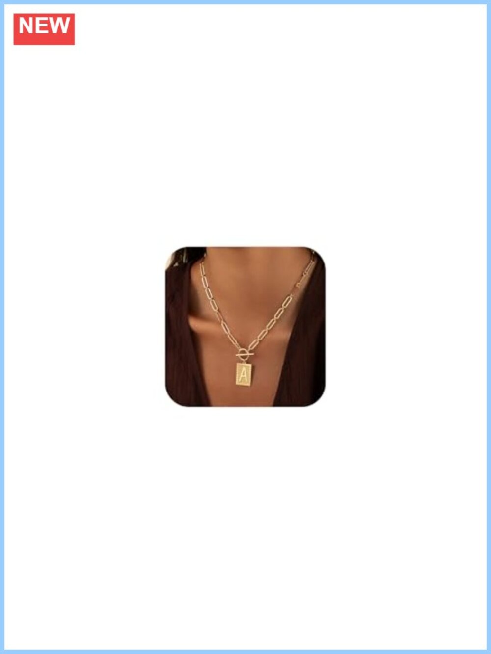 14K Gold Plated Initial Letter Pendant Necklace Paperclip Chain